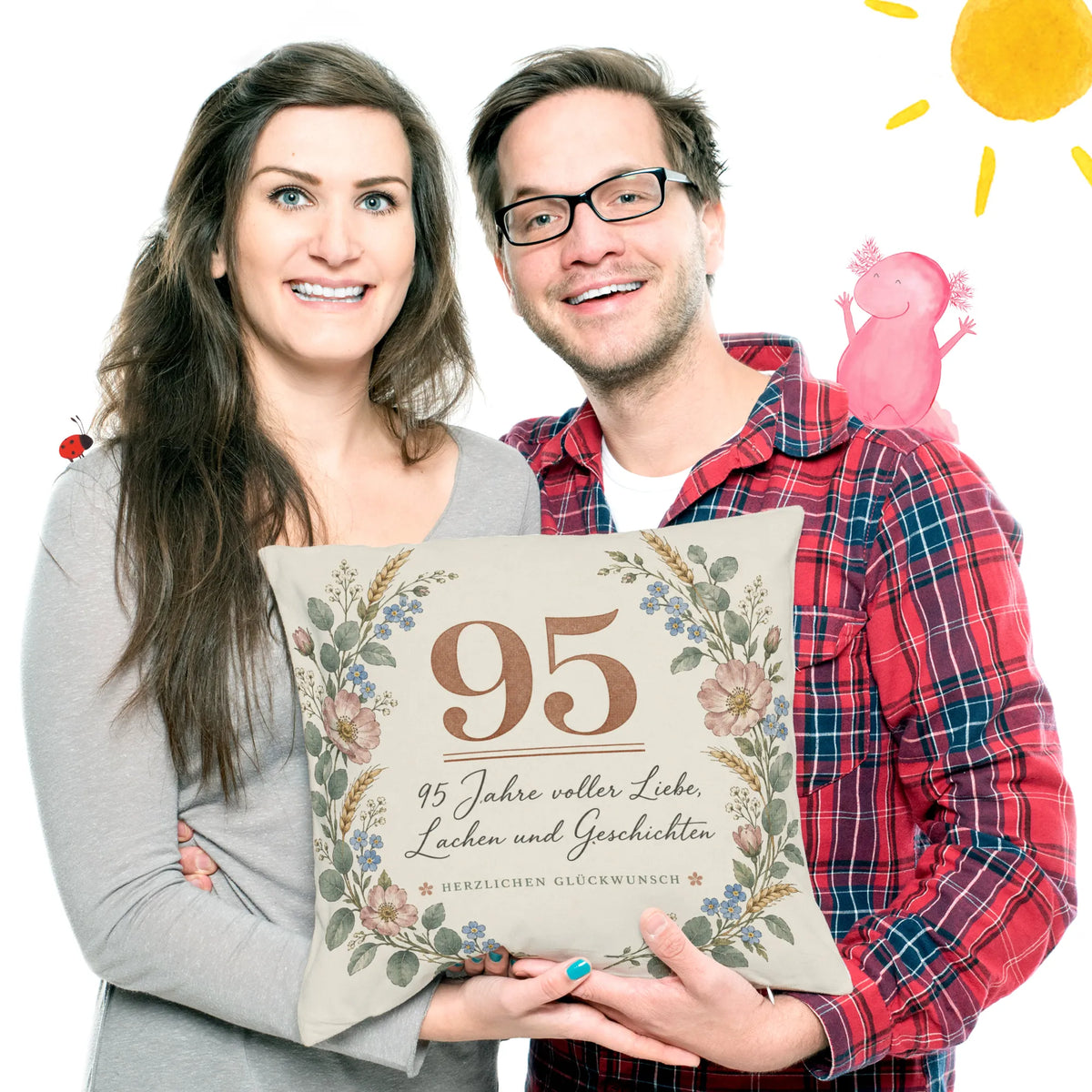 Liebevolles Kissen zum 95. Geburtstag mit Blumenkranz|p:2014099|h:dc925da66598360e509830b6059b12cb