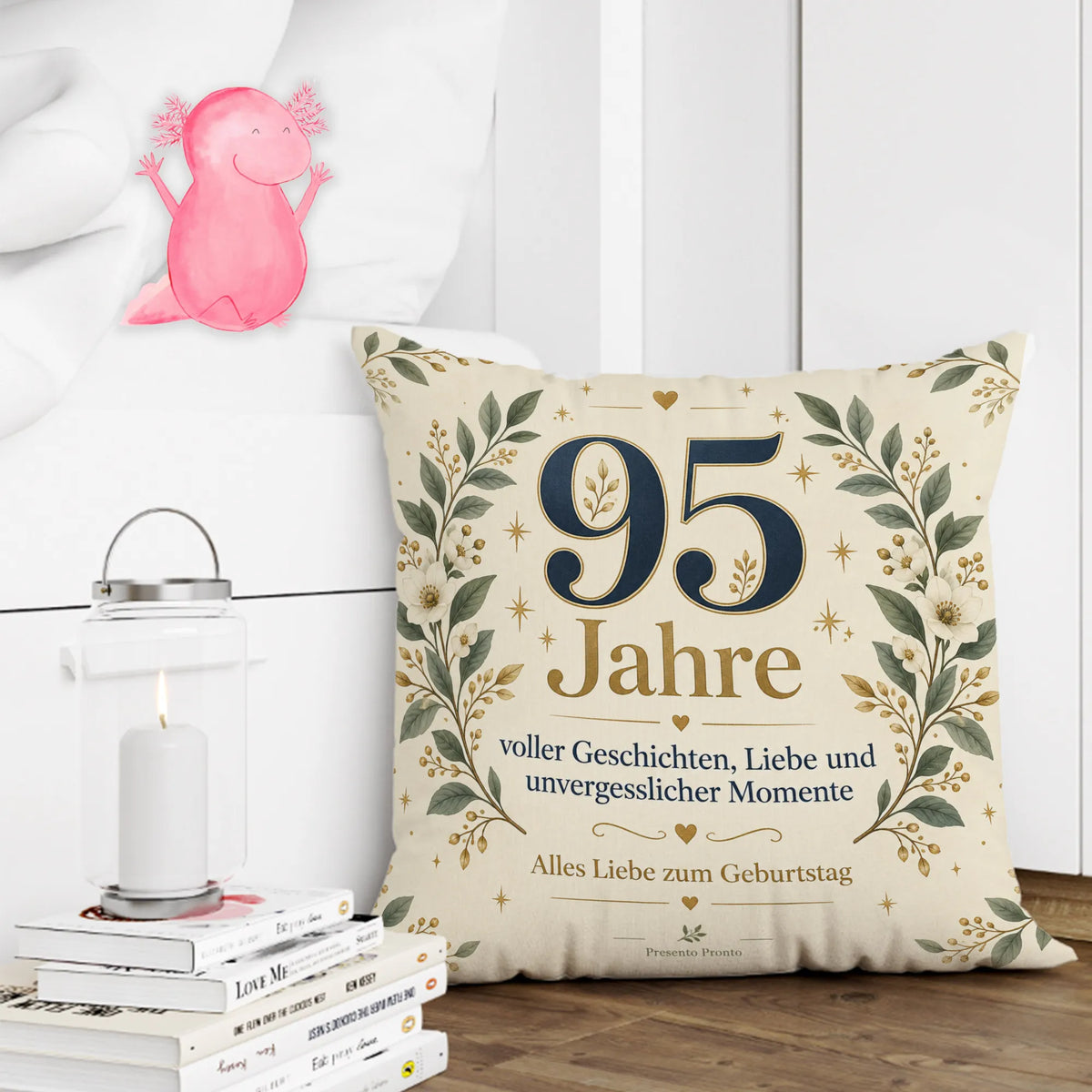 Elegantes Kissen zum 95. Geburtstag mit goldener 95|p:2014100|h:068ce54fac649be5b6cf015faad70d42