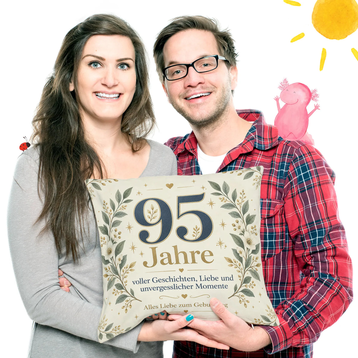 Elegantes Kissen zum 95. Geburtstag mit goldener 95|p:2014100|h:51588ddad4fee91424bad9a3d3d26089