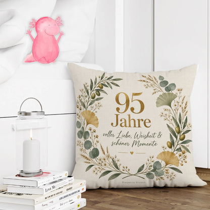 Herzliches Kissen zum 95. Geburtstag mit botanischem Kranz|p:2014101|h:bed098dd07998b6b2685159183dda6a9