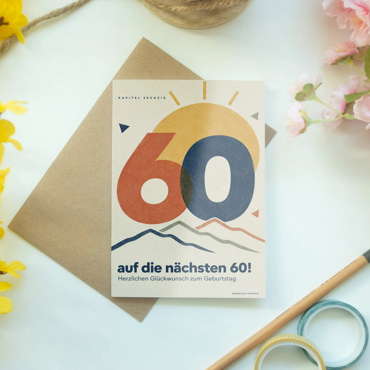 Optimistische Geburtstagskarte zum 60. Geburtstag mit aufgehender Sonne|p:2014103|h:8a8087322349e0171fb8b102facfa26a