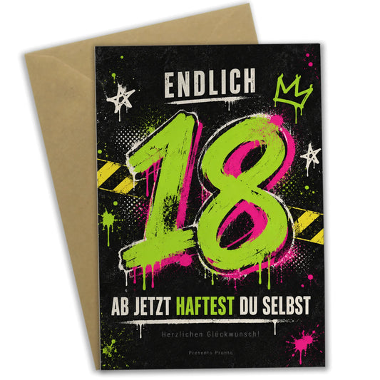 Lustige Geburtstagskarte zum 18. Geburtstag mit Graffiti-Zahl 18|p:2014106|h:4b1df881e9e3eea0569c0de3dec78aa4