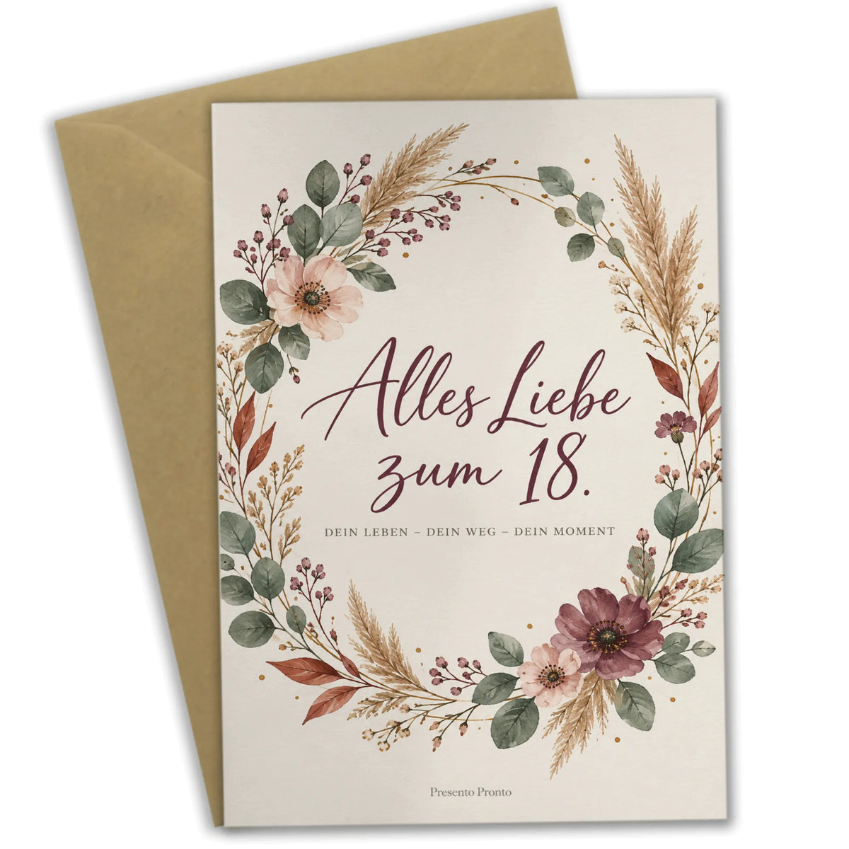 Elegante Geburtstagskarte zum 18. Geburtstag mit Blumenkranz|p:2014107|h:74270308b796894299c57928b2a45553