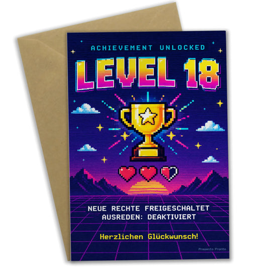 Coole Geburtstagskarte zum 18. Geburtstag mit Pixel Level|p:2014108|h:cd914820e3a788838543ca37291bc8d8