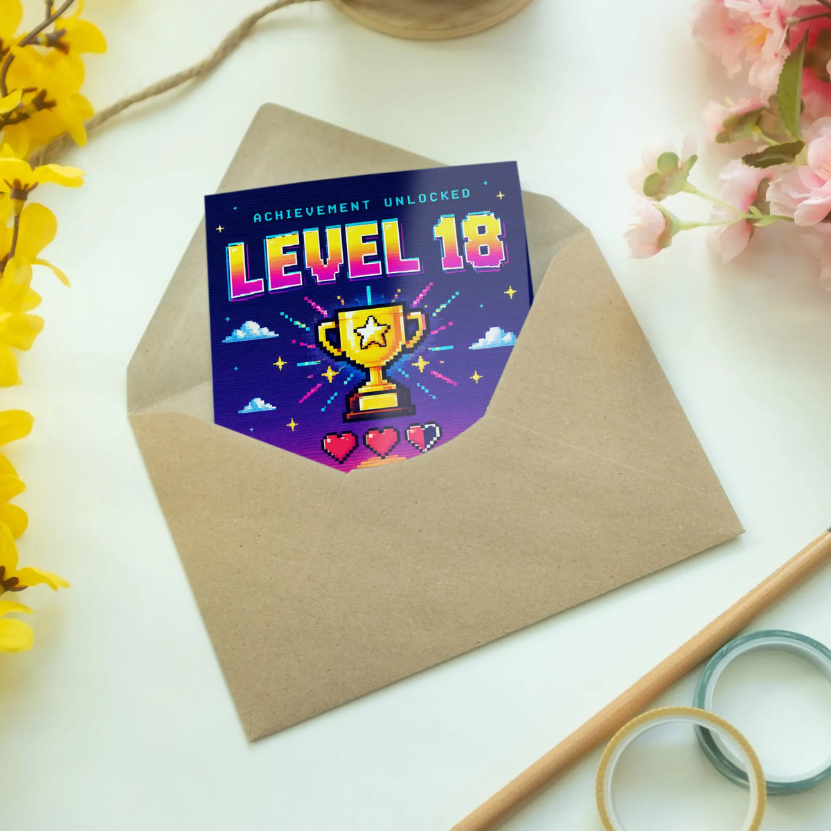 Coole Geburtstagskarte zum 18. Geburtstag mit Pixel Level|p:2014108|h:670862e09965126493911e9282b69877