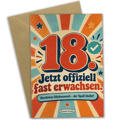 Lustige Geburtstagskarte zum 18. Geburtstag mit Retro-Zahl 18|p:2014110|h:99ad26ebc72cdfe6df1e47dd2350d31b