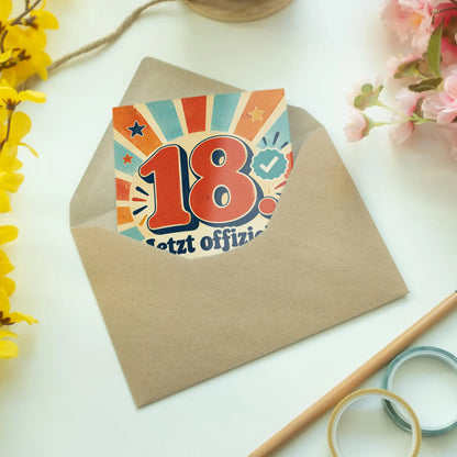 Lustige Geburtstagskarte zum 18. Geburtstag mit Retro-Zahl 18|p:2014110|h:971ca890eecd2f94aa95f104117849dc