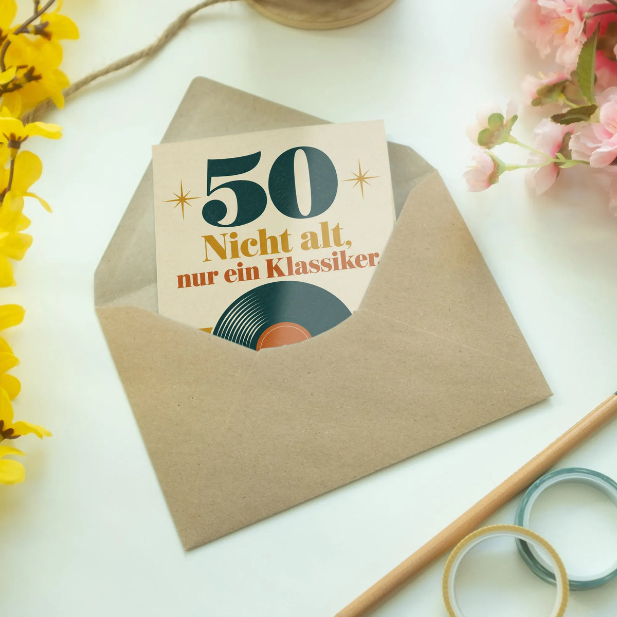 Lustige Geburtstagskarte zum 50. Geburtstag mit Schallplatte|p:2014114|h:da039c0dbd6bc47b360335476d4a22ae