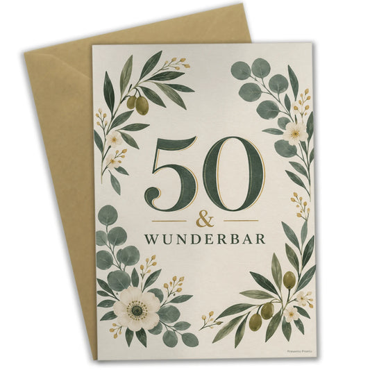 Elegante Geburtstagskarte zum 50. Geburtstag mit Olivenzweig|p:2014115|h:ed73546897b207ab2d3127c65635bec0