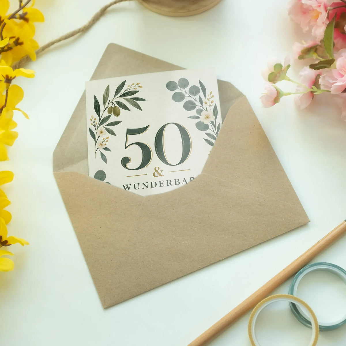 Elegante Geburtstagskarte zum 50. Geburtstag mit Olivenzweig|p:2014115|h:9450245f2eefd9ee17176308ebc2a35c