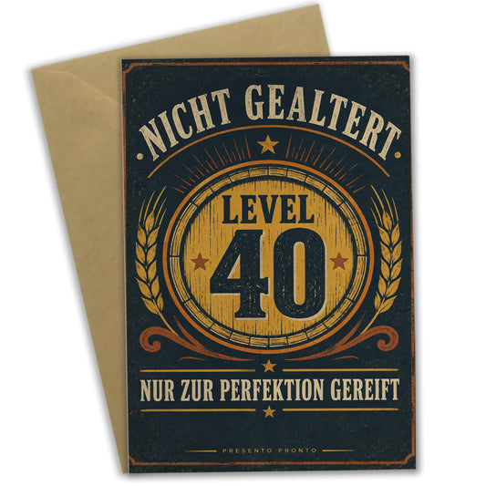 Coole Geburtstagskarte zum 40. Geburtstag mit Level 40 Wappen|p:2014119|h:9014aa9afbefffbe8a903e63cf300244