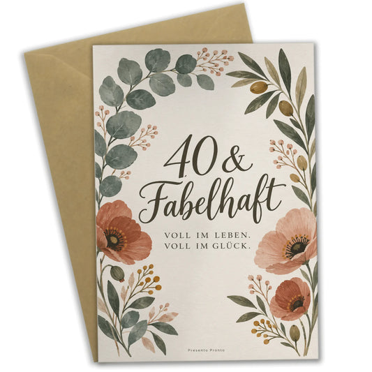 Elegante Geburtstagskarte zum 40. Geburtstag mit Blumenbogen|p:2014120|h:59abe704f1da32e12acb18dcacf281e9