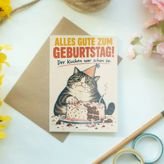 Lustige Geburtstagskarte mit naschender Katze|p:2014121|h:35a6d0ca883d4a4b6a5e898bb619a0d5
