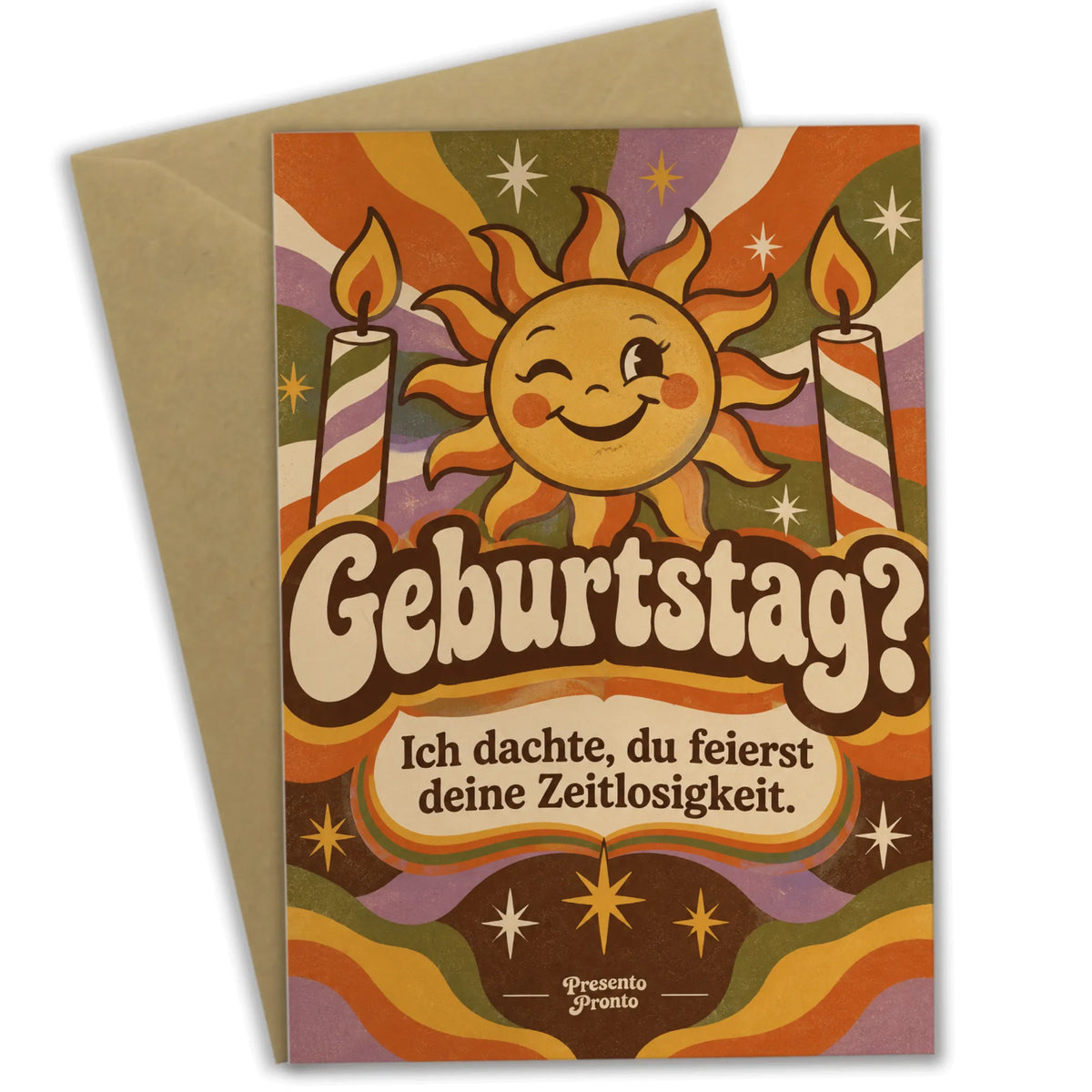 Lustige Geburtstagskarte mit Retro-Sonne und Kerzen|p:2014129|h:c9a6a57373d809a9266b980974d4c8f0