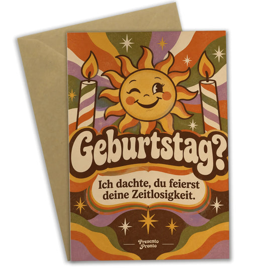 Lustige Geburtstagskarte mit Retro-Sonne und Kerzen|p:2014129|h:c9a6a57373d809a9266b980974d4c8f0