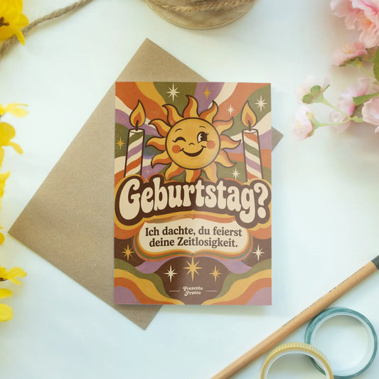 Lustige Geburtstagskarte mit Retro-Sonne und Kerzen|p:2014129|h:5f835a133bbe0abe35c76844bc2a27a4