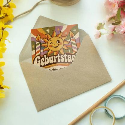 Lustige Geburtstagskarte mit Retro-Sonne und Kerzen|p:2014129|h:1ecb11d519e9bfc1812f256a3489b648