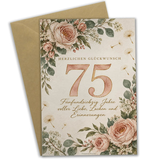 Herzliche Geburtstagskarte zum 75 mit Rosen und Eukalyptus|p:2014134|h:5758ccfcaa3ed4f10dc2a049ceef91d0