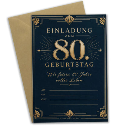 Elegante Einladungskarten zum 80. Geburtstag mit Goldornamenten|p:2014136|h:1f80084284f603bd749d17300d67f297