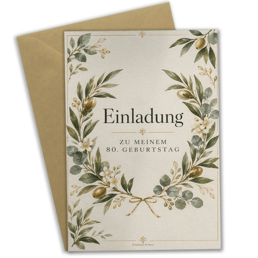 Elegante Einladungskarten zum 80. Geburtstag mit Olivenzweigen|p:2014138|h:a1e34aef80ecb7266ab500900fdf56ba