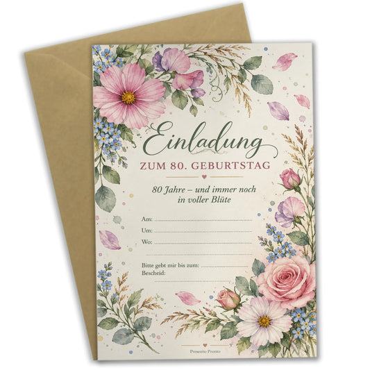 Elegante Einladungskarten zum 80. Geburtstag mit Aquarellblumen|p:2014141|h:1acceae60a2e0f76236bce2f0f85f8ba
