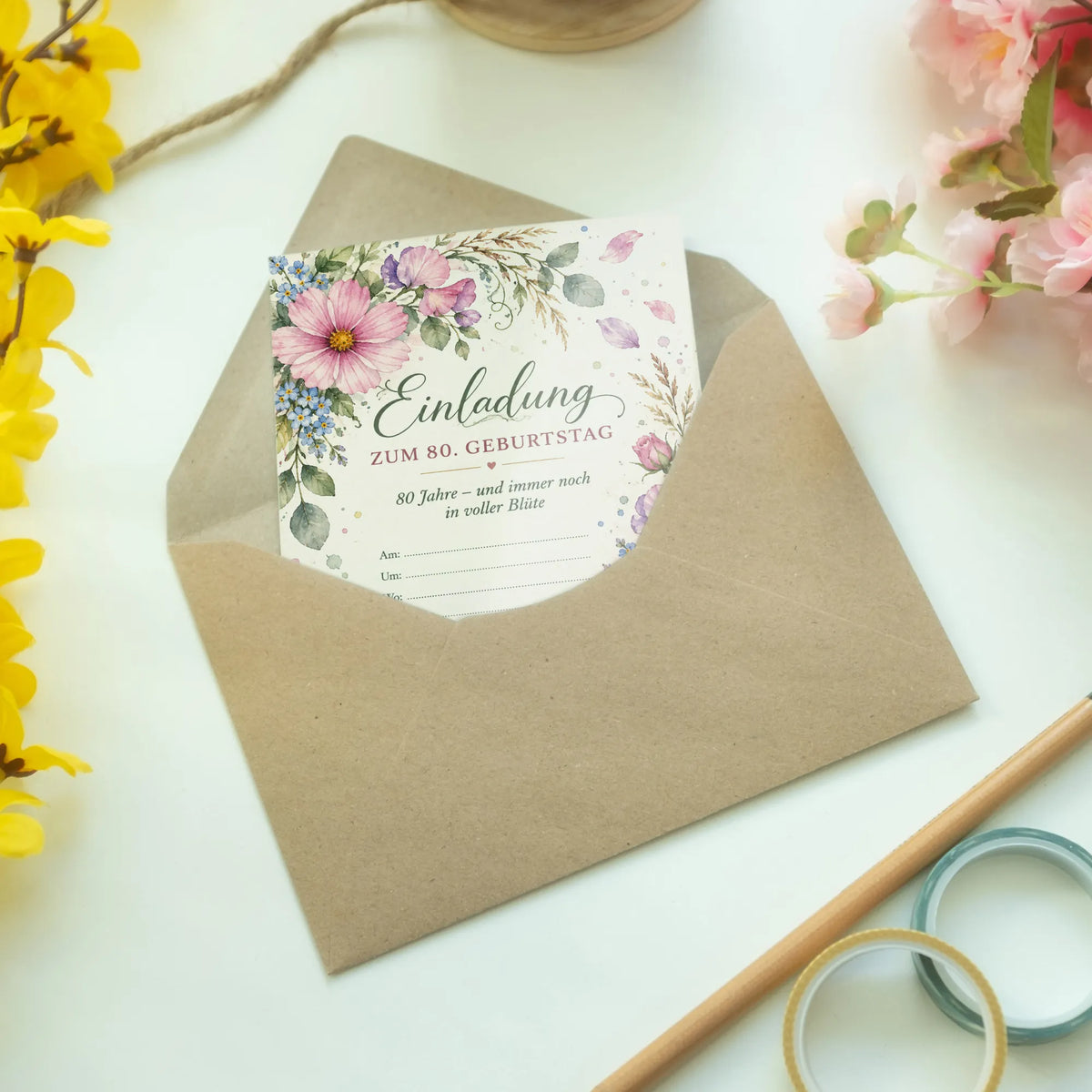 Elegante Einladungskarten zum 80. Geburtstag mit Aquarellblumen|p:2014141|h:9acdeddc14089fe60c8550298c698d27