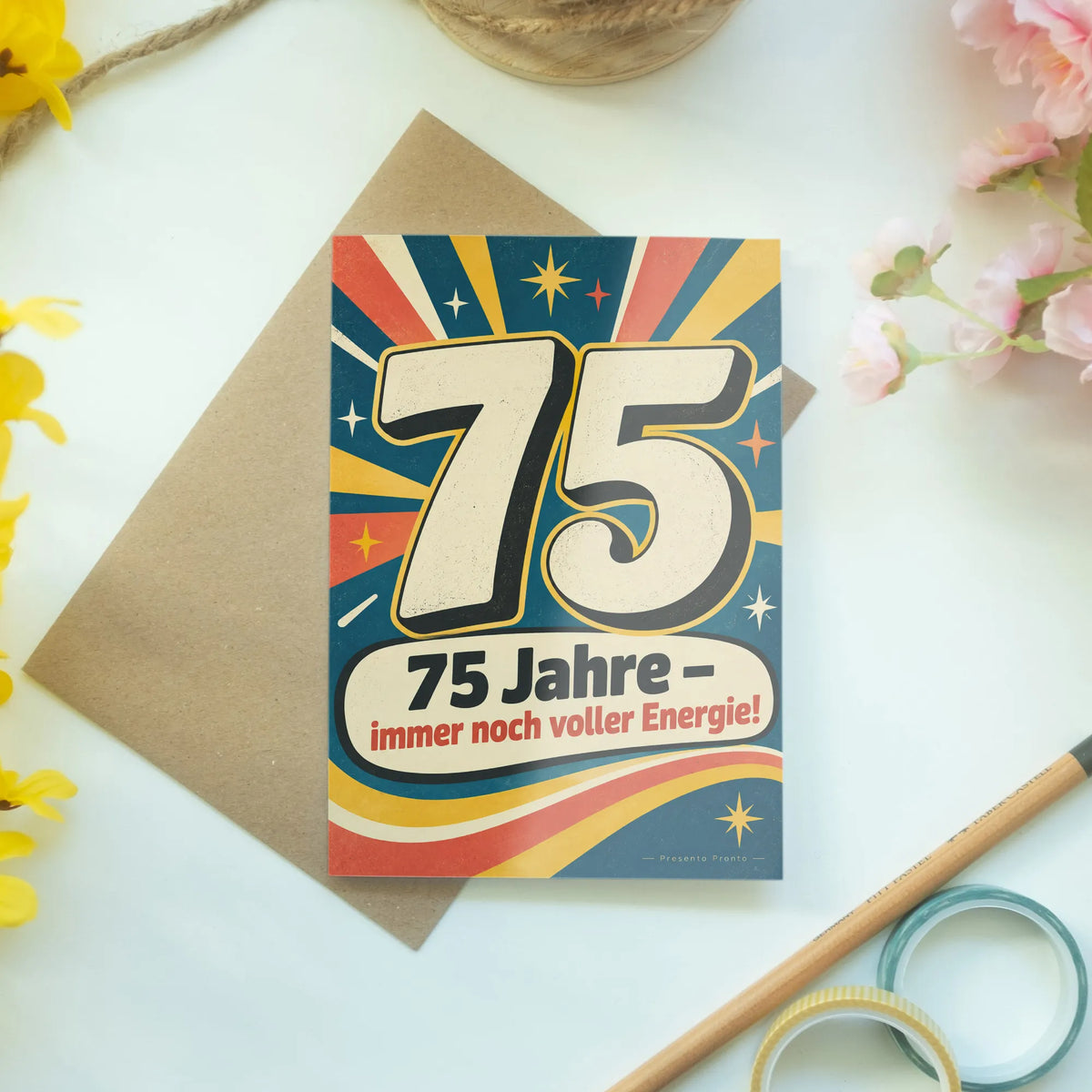 Fröhliche Geburtstagskarte zum 75. Geburtstag mit Energiestrahlen|p:2014145|h:e75e3c03caa630f0c14c2d5df63c951e
