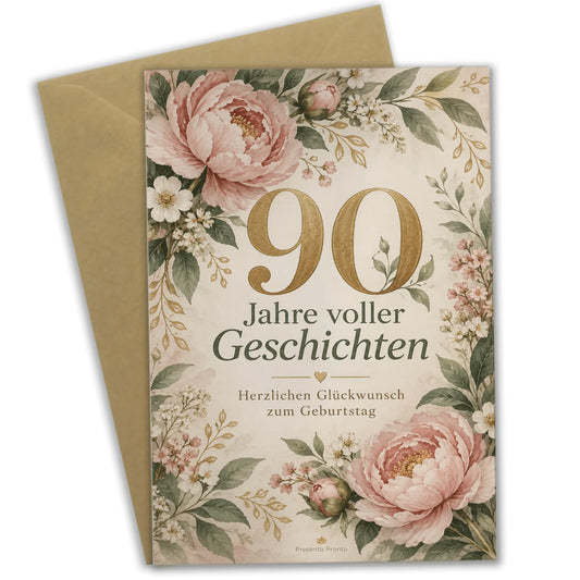 Elegante Geburtstagskarte zum 90. Geburtstag mit Pfingstrosen|p:2014149|h:4e227ccb983ed15b52aea50c7028d45c