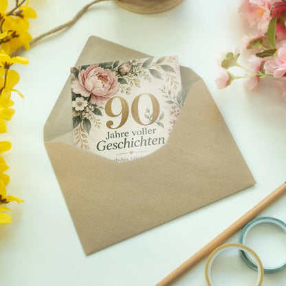 Elegante Geburtstagskarte zum 90. Geburtstag mit Pfingstrosen|p:2014149|h:58ab055abe764fa97f40a2887d5d9ccd