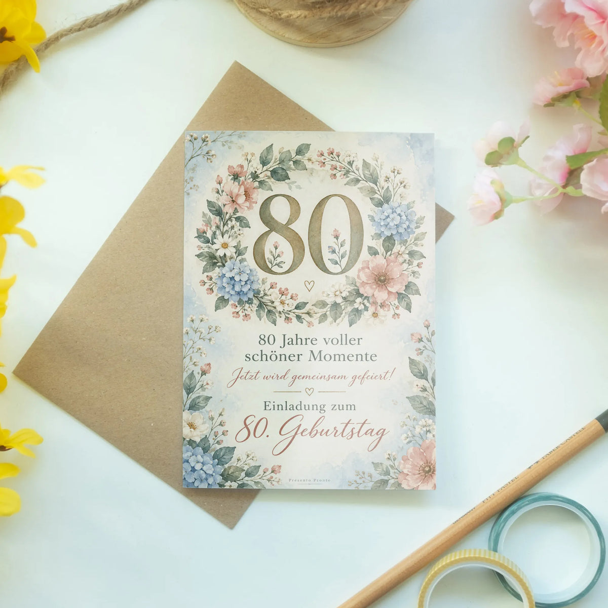 Elegante Einladungskarten zum 80. Geburtstag Blumenkranz|p:2014155|h:431129e88c6c961b4cb04e005305ded7