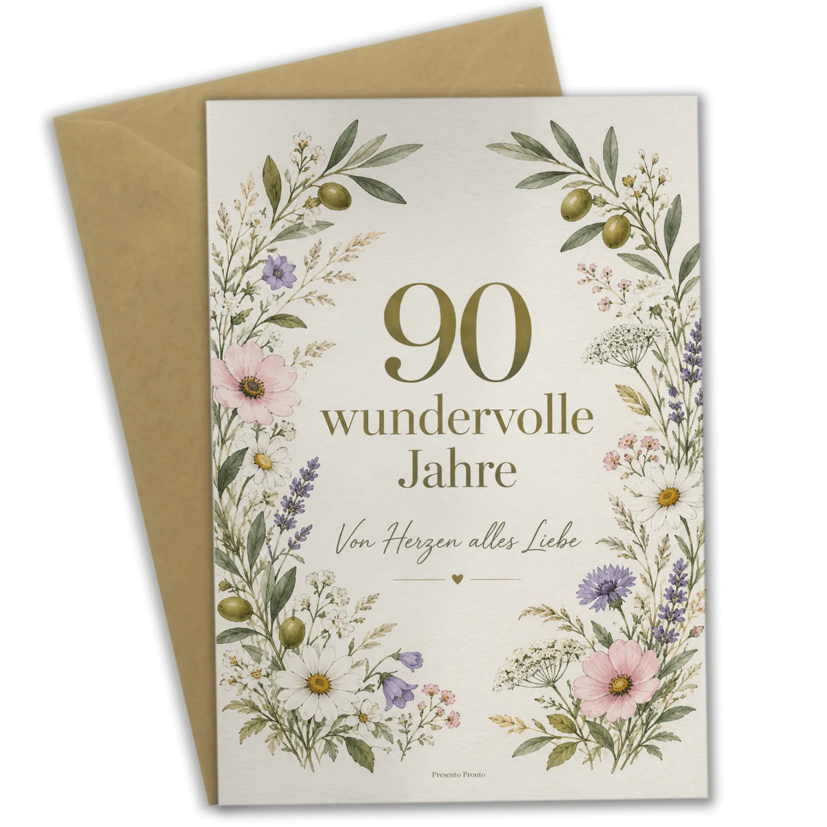 Elegante Geburtstagskarte zum 90. Geburtstag mit Blumenrahmen|p:2014160|h:7a087164ec132101389c74e3a368cf87