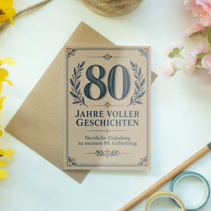 Elegante Einladungskarten zum 80. Geburtstag mit ornamentalem Rahmen|p:2014172|h:8d83342316ffa4c38fa7003afcc04f65