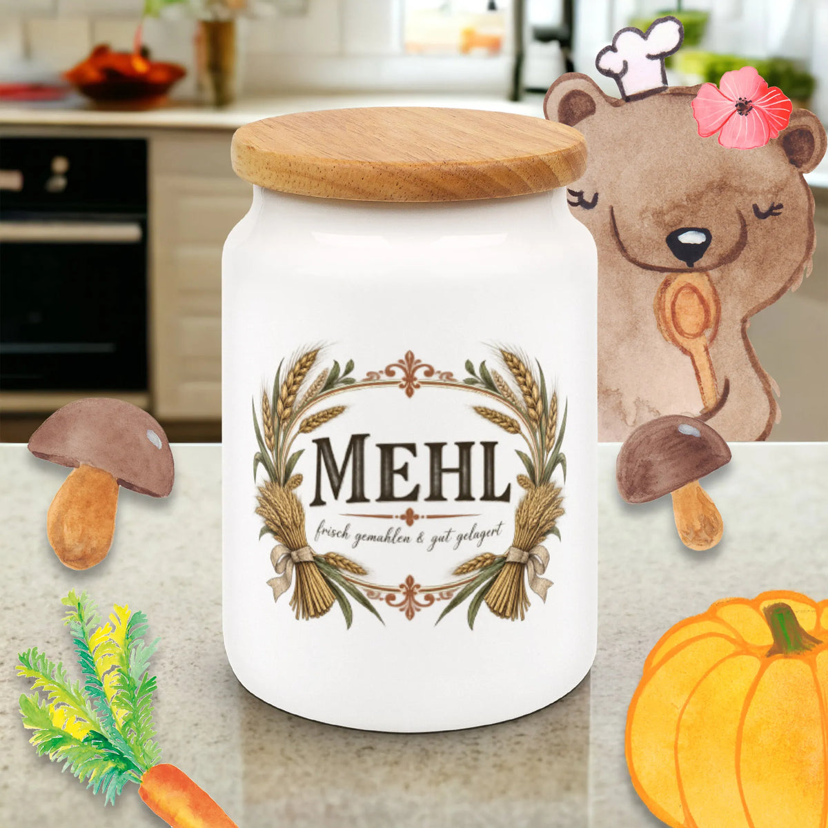 Nostalgische Vorratsdose für Mehl zum Backen mit Ähren|p:2014175|h:aaf1dca13f29a5a233f9483466311a4b