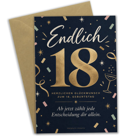 Elegante Geburtstagskarte zum 18. Geburtstag mit goldener Zahl|p:2014185|h:03bfe3ce02a697b2d334a4302311c6e3