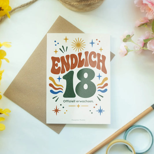 Coole Geburtstagskarte zum 18. Geburtstag Endlich 18|p:2014189|h:c4a6a48a00f25414b301ea2055cd51c5