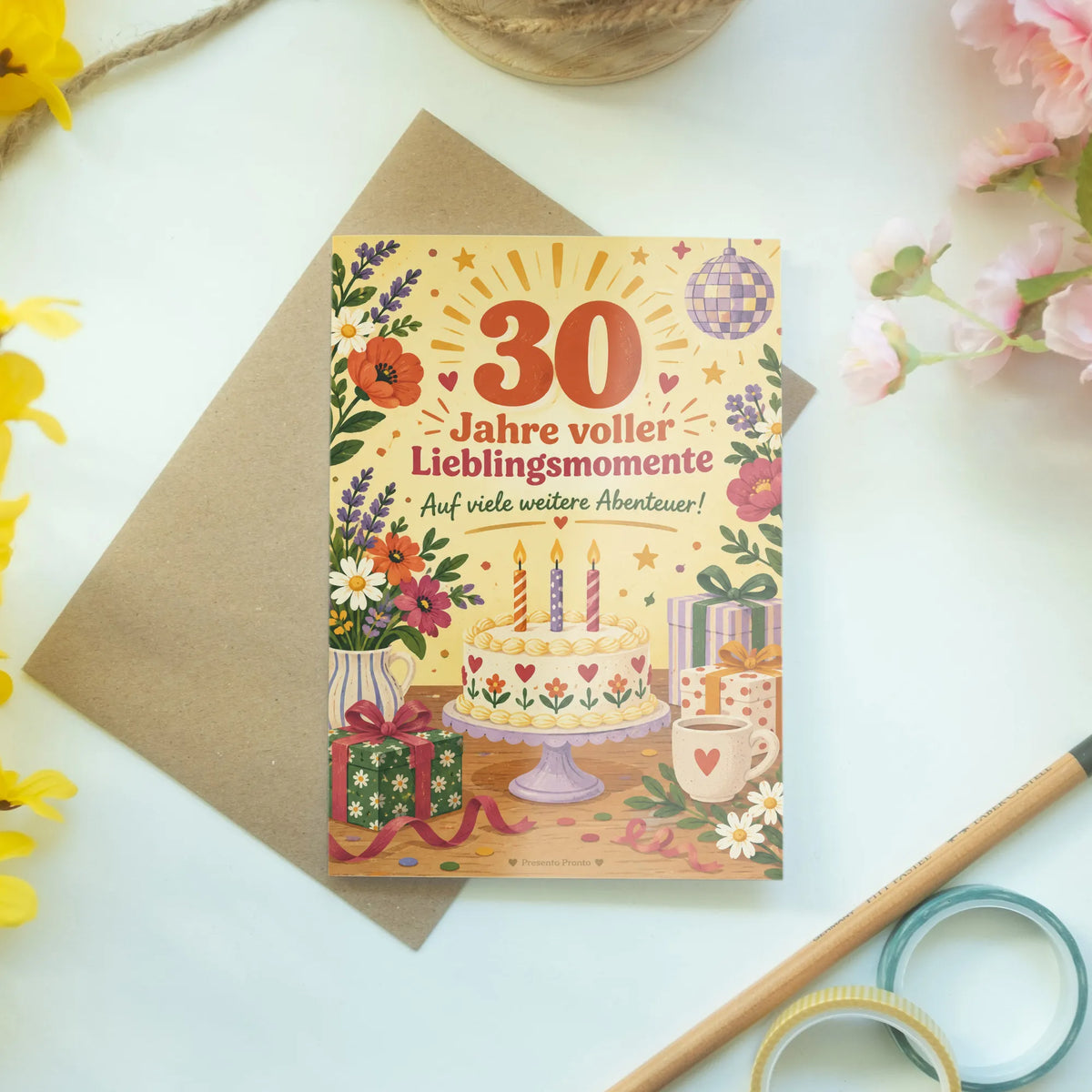Herzliche Geburtstagskarte zum 30. Geburtstag mit Kuchen und Blumen|p:2014190|h:3a7223a4423dbefaacc35c0bfdb7bc8e