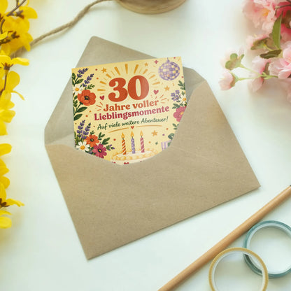 Herzliche Geburtstagskarte zum 30. Geburtstag mit Kuchen und Blumen|p:2014190|h:158c091e24f9399dd3446103cba8d663