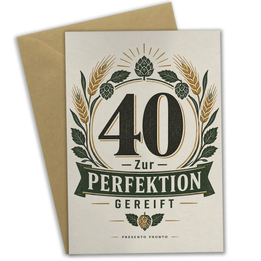 Elegante Geburtstagskarte zum 40. Geburtstag mit Hopfen und Weizen|p:2014191|h:ebc50ff394a47b69ac111f142d1685b3