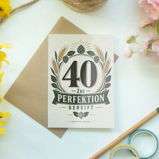 Elegante Geburtstagskarte zum 40. Geburtstag mit Hopfen und Weizen|p:2014191|h:e162a359098507a893a87eea6a83c44d