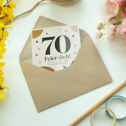 Fröhliche Geburtstagskarte zum 70. mit Bögen und Konfetti|p:2014195|h:398b0db1048d75f437b34ee39c2fdd7b