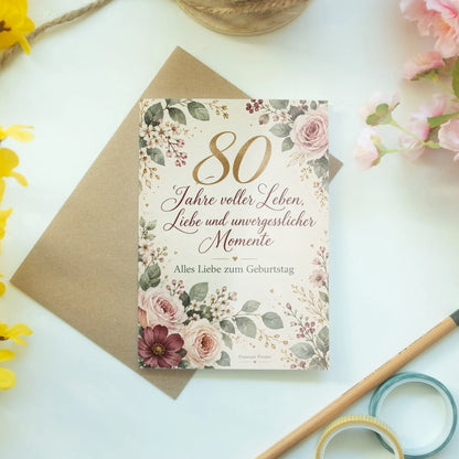 Elegante Geburtstagskarte zum 80. Geburtstag für Frauen mit Wildblumen|p:2014201|h:2e0708d5eefaad5c4a8d3c7903b8f1ec