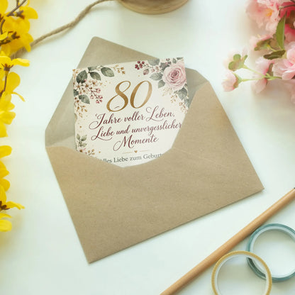 Elegante Geburtstagskarte zum 80. Geburtstag für Frauen mit Wildblumen|p:2014201|h:501bf5c321dbb42bbbbed93831729159