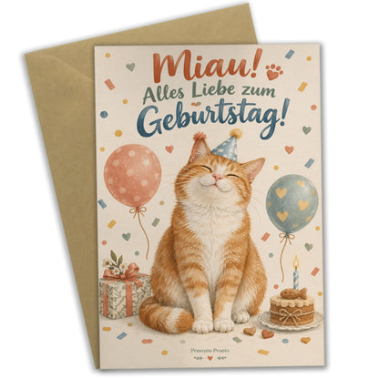 Süße Geburtstagskarte für Katzenfans mit Partyhut|p:2014206|h:8bc8affc7633dcd292742c020022deb4