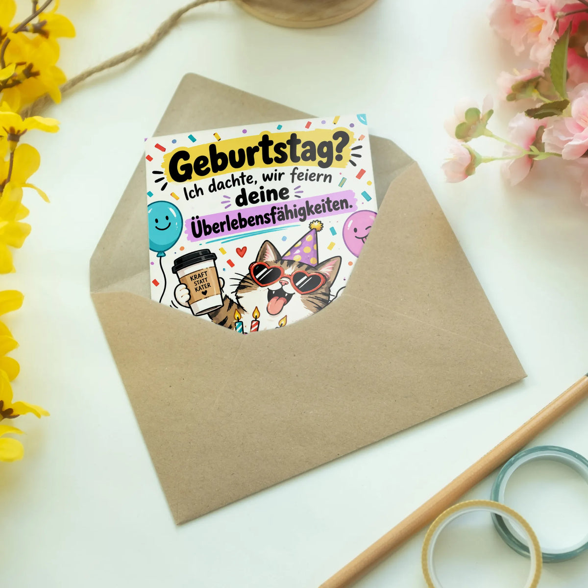 Lustige Geburtstagskarte für Frauen mit schiefem Kuchen|p:2014207|h:507635a8538912e45b1b31e94e528c4f
