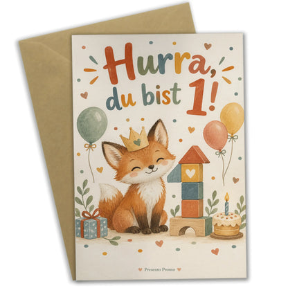Süße Geburtstagskarte zum 1. Geburtstag mit Fuchs|p:2014210|h:2d08ddfe175ff7869760e8ec36f4bb09