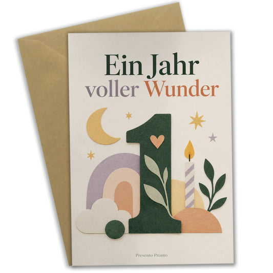 Liebevolle Geburtstagskarte zum 1. Geburtstag mit Papierzahl 1|p:2014211|h:87e7a09295a6256fbb711dec04866c54