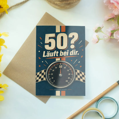 Lustige Geburtstagskarte zum 50. für Männer mit Vintage-Tacho|p:2014214|h:487bf7d87c7259b55db9e1086bc5a3b9