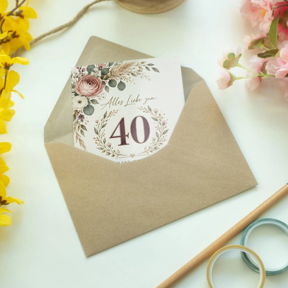 Elegante Geburtstagskarte für Frau zum 40. Geburtstag mit Blumenkranz|p:2014215|h:bce8c7b6144b57b0b8d1aec6a760d37f