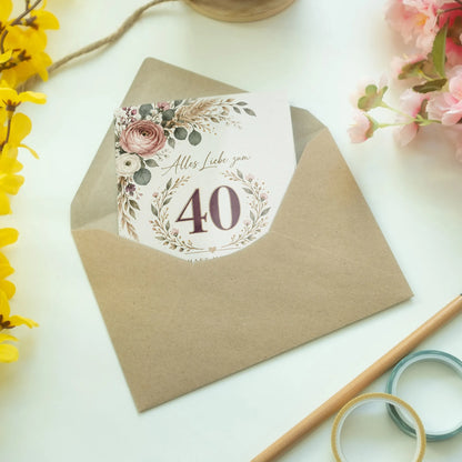Elegante Geburtstagskarte für Frau zum 40. Geburtstag mit Blumenkranz|p:2014215|h:bce8c7b6144b57b0b8d1aec6a760d37f