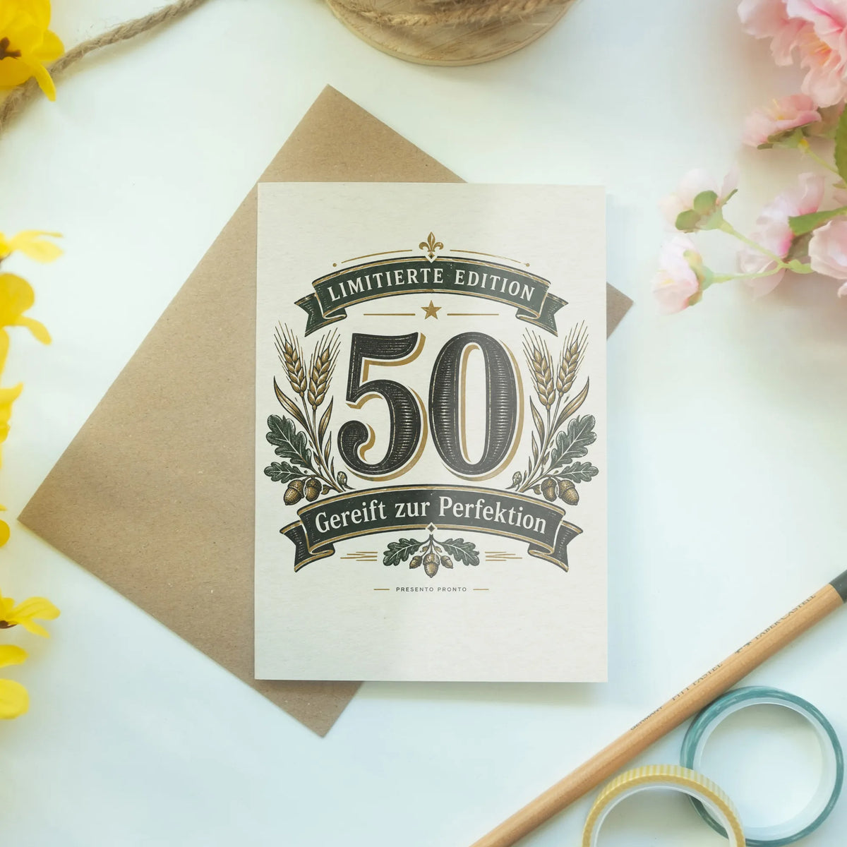 Elegante Geburtstagskarte für Männer zum 50. Geburtstag mit Emblem|p:2014218|h:d925e803f11a8bd081acf064e8bc8f7c